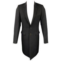 DIOR HOMME Größe 38 Schwarz Wolle Leder Kragen Notch Revers Mantel