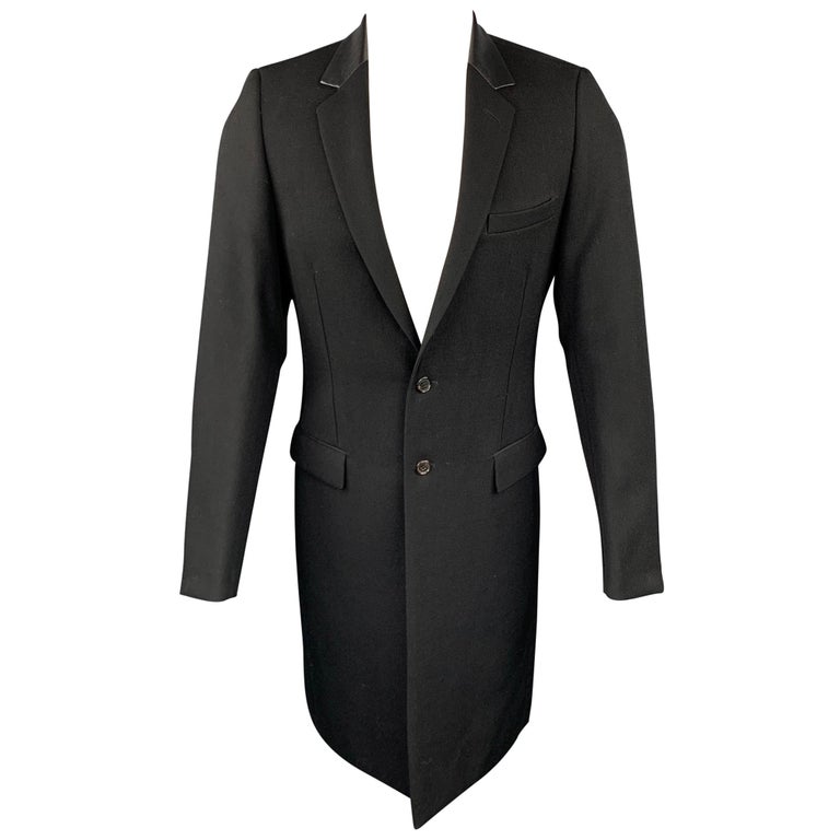 DIOR HOMME Size 38 Black Wool Leather Collar Notch Lapel Coat at