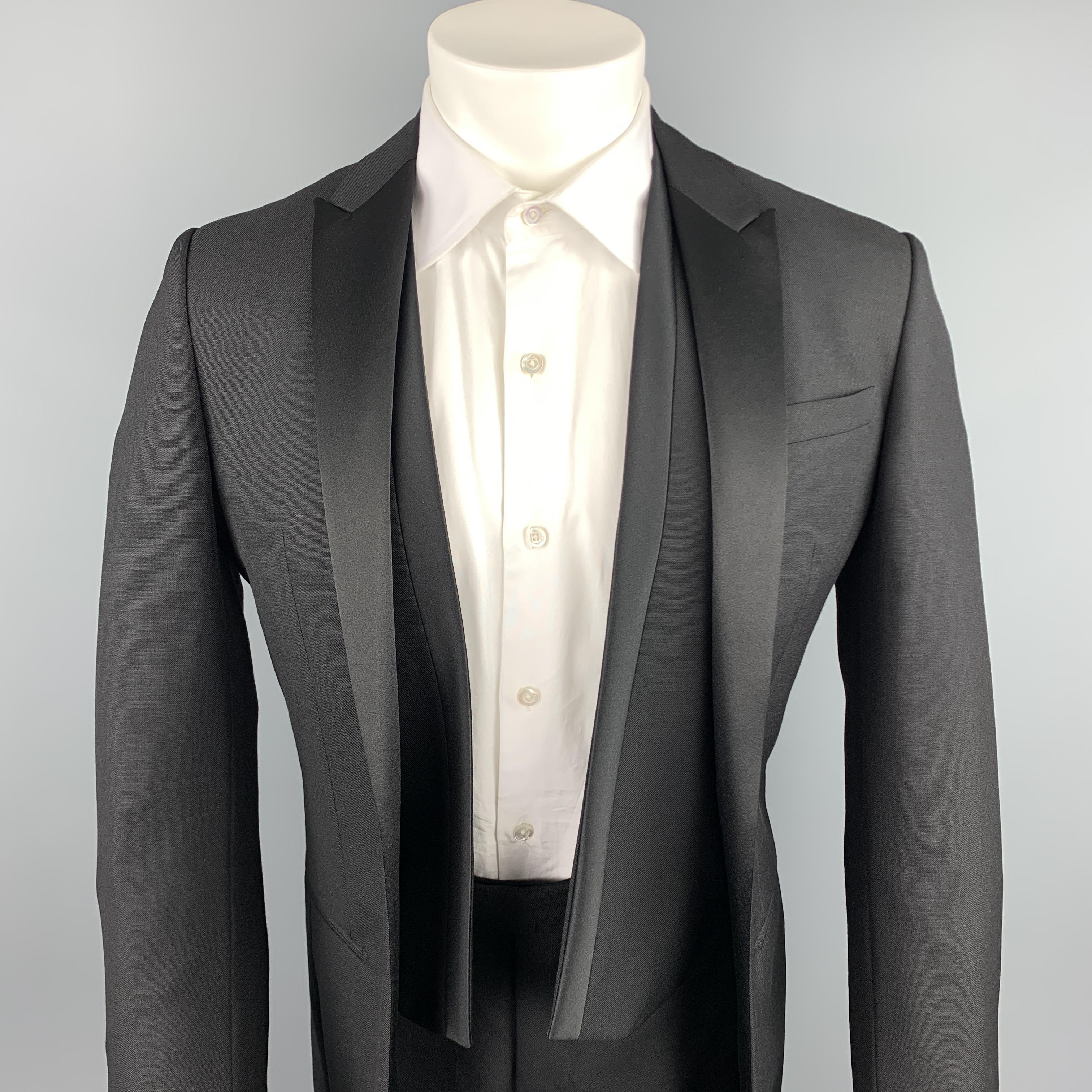 DIOR HOMME Size 40 Black Wool / Mohair Peak Lapel 3 Piece Tuxedo In Excellent Condition In San Francisco, CA