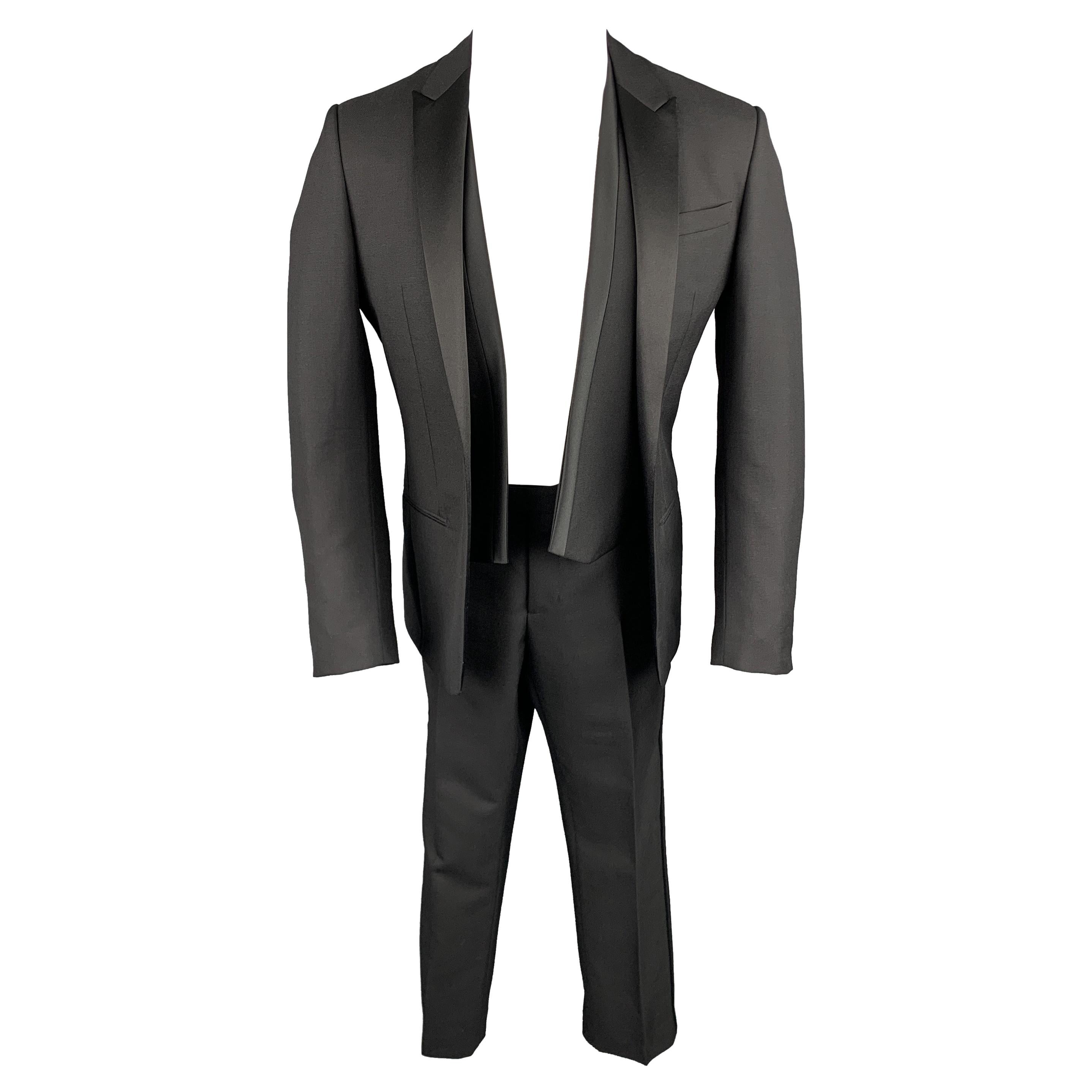 DIOR HOMME Size 40 Black Wool / Mohair Peak Lapel 3 Piece Tuxedo