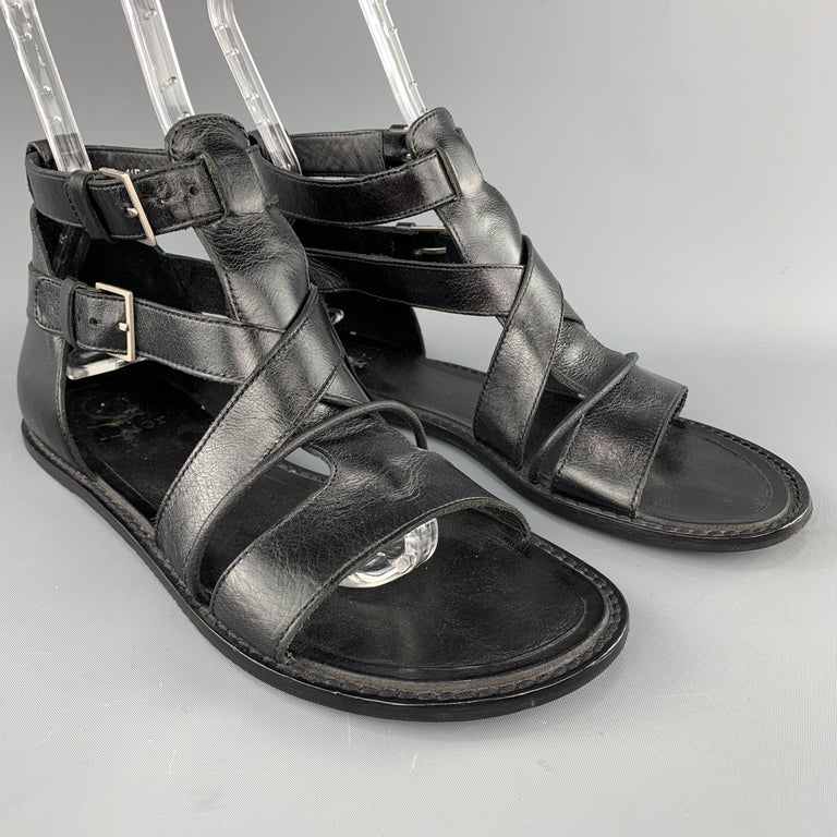 DIOR HOMME Size 7 Black Solid Leather Gladiator Sandals For Sale at 1stdibs