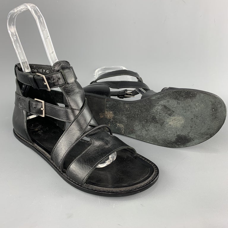 DIOR HOMME Size 7 Black Solid Leather Gladiator Sandals For Sale at 1stdibs