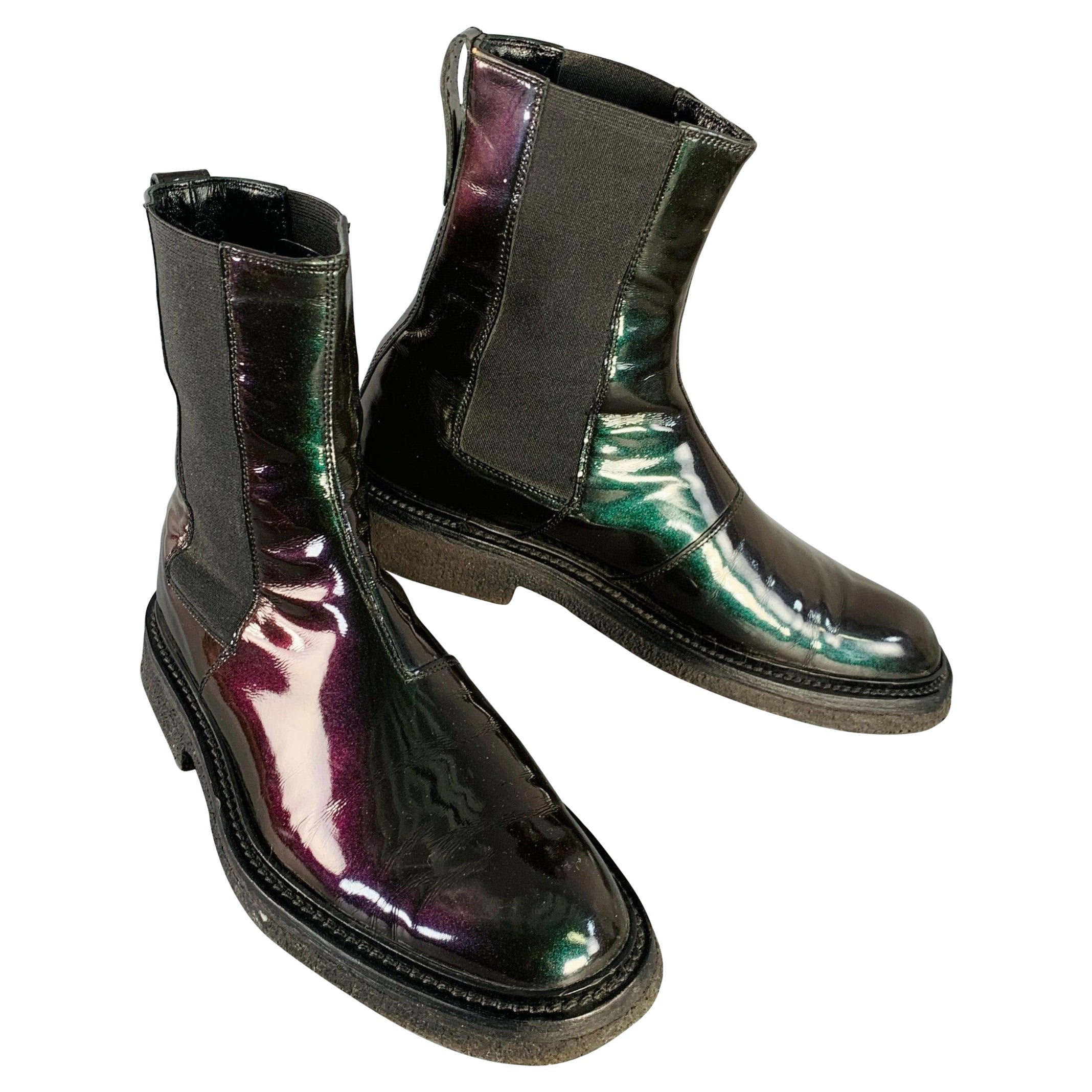 DIOR HOMME Size 8 Black Iridescent Leather Crepe Sole Chelsea Boots im Angebot