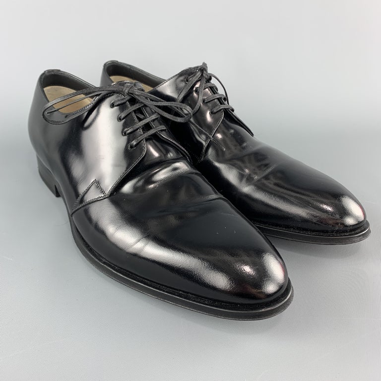 DIOR HOMME Size 8 Black Pointed Leather Lace Up Derby Dress Shoes at ...