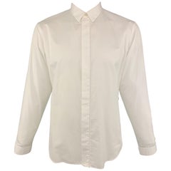 DIOR HOMME Size L White Cotton Hidden Button Stitch Raw Hem Long Sleeve Shirt