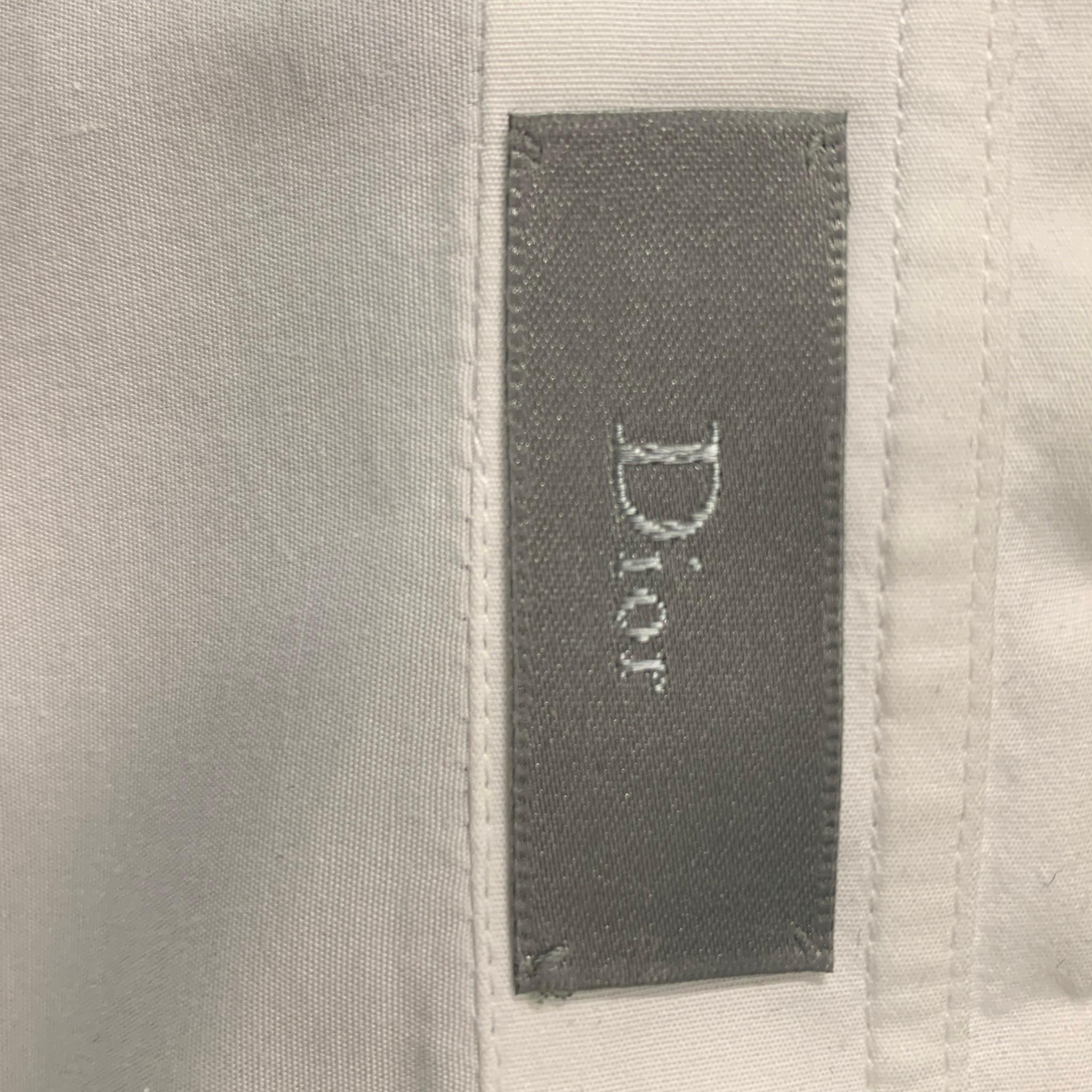 DIOR HOMME Size L White Cotton Hidden Placket Long Sleeve Shirt In Excellent Condition In San Francisco, CA
