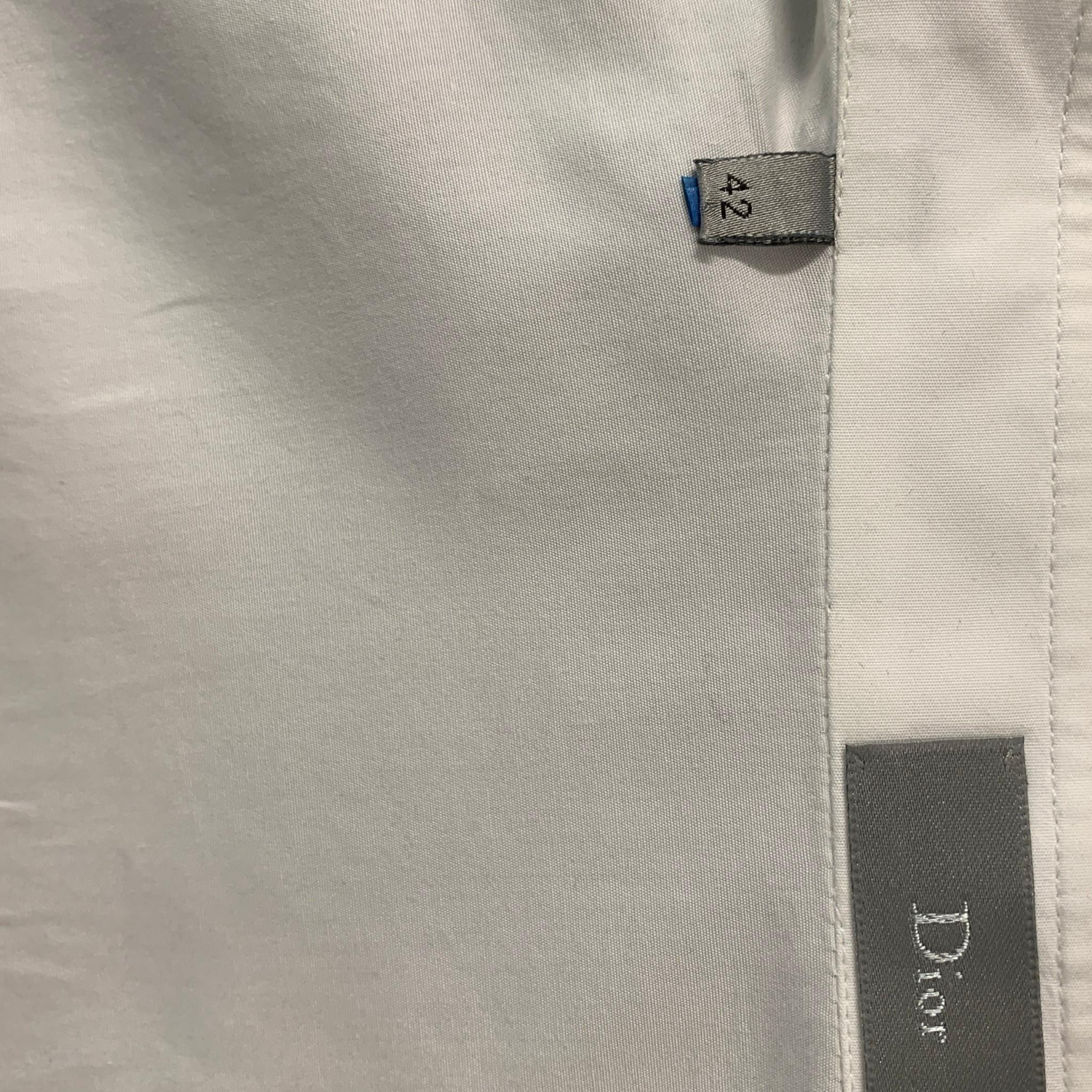 Men's DIOR HOMME Size L White Cotton Hidden Placket Long Sleeve Shirt
