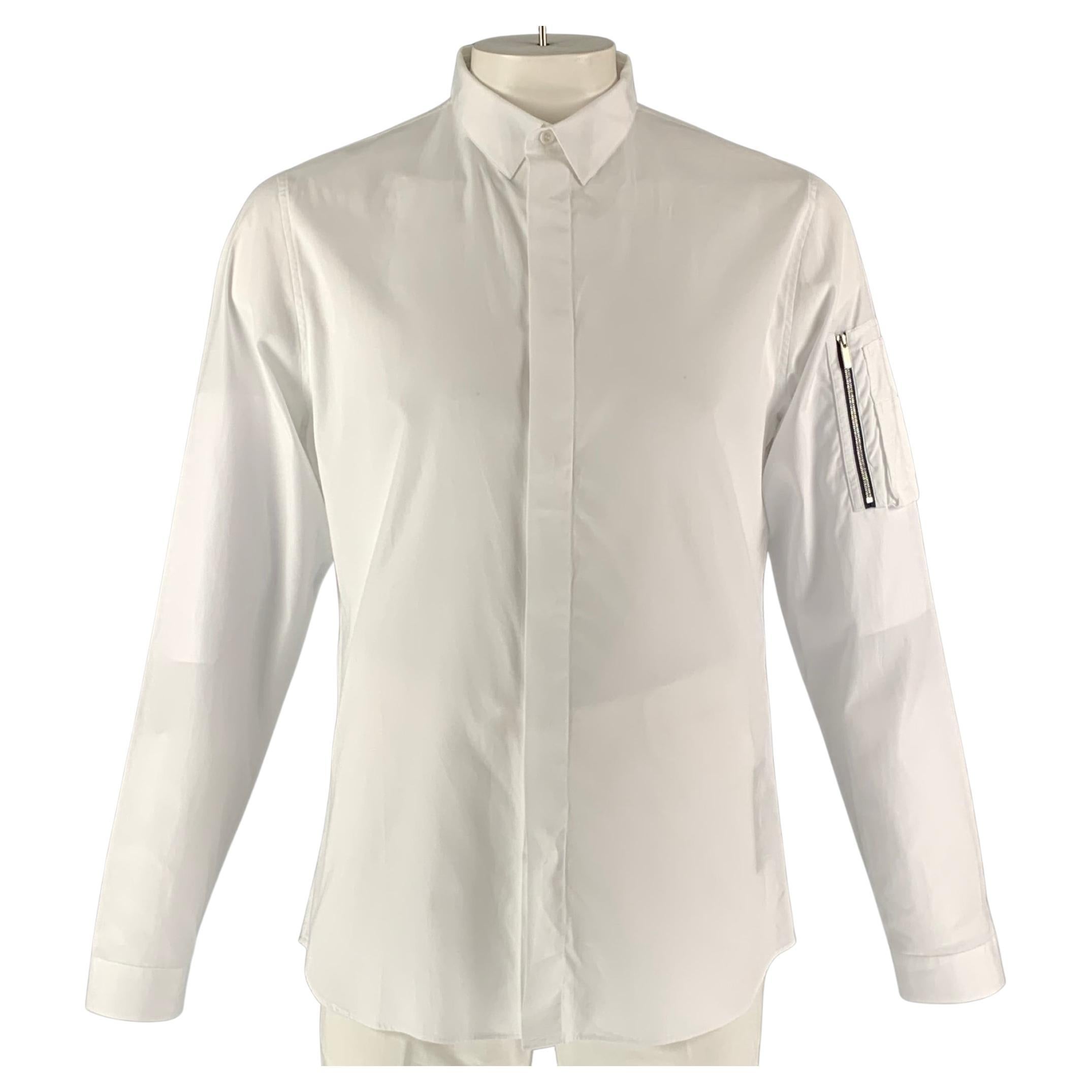 DIOR HOMME Size L White Cotton Hidden Placket Long Sleeve Shirt