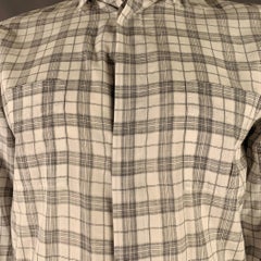 DIOR HOMME Size L White Grey Plaid Cotton Button Up Long Sleeve Shirt