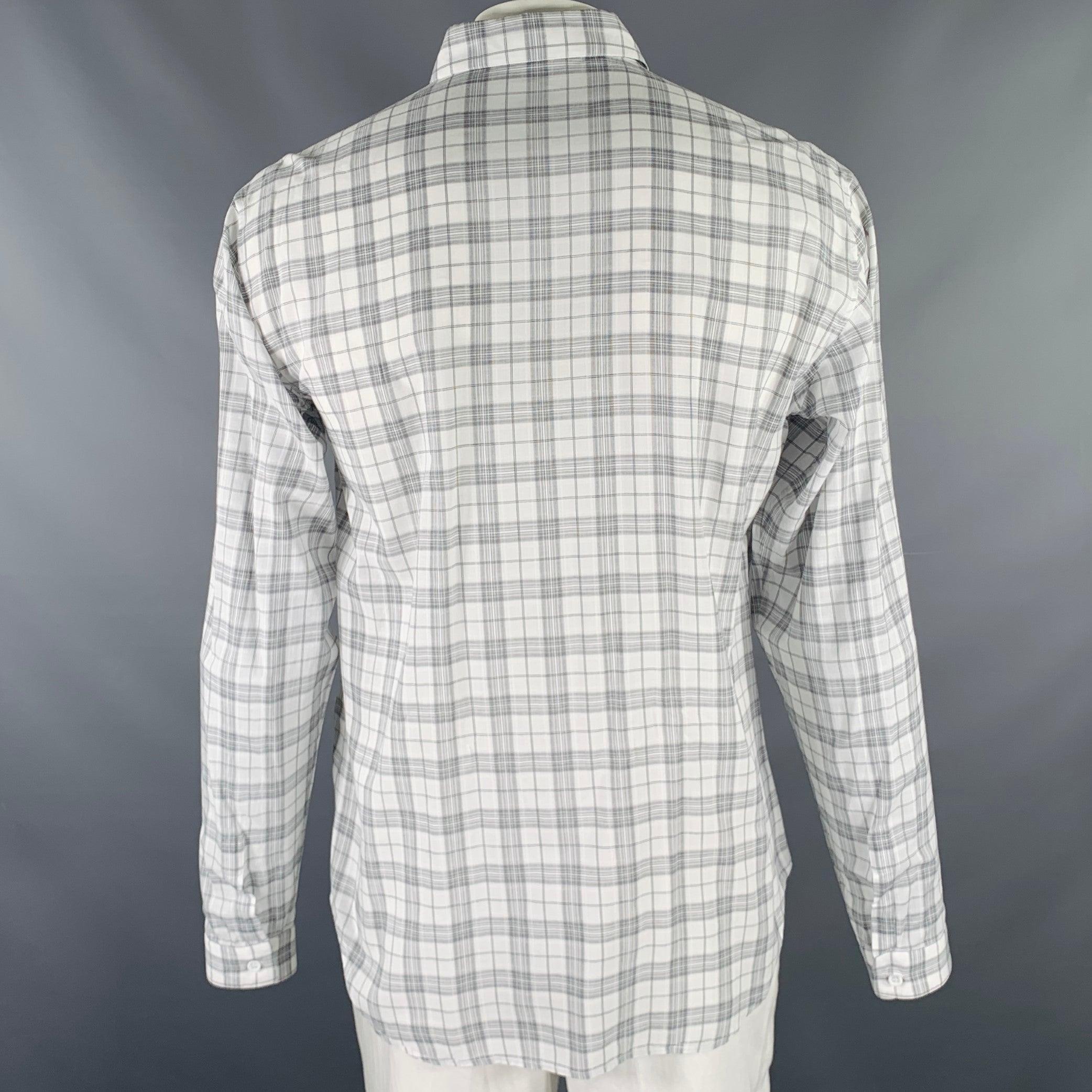 DIOR HOMME Size L White Grey Plaid Cotton Button Up Long Sleeve Shirt In Excellent Condition For Sale In San Francisco, CA