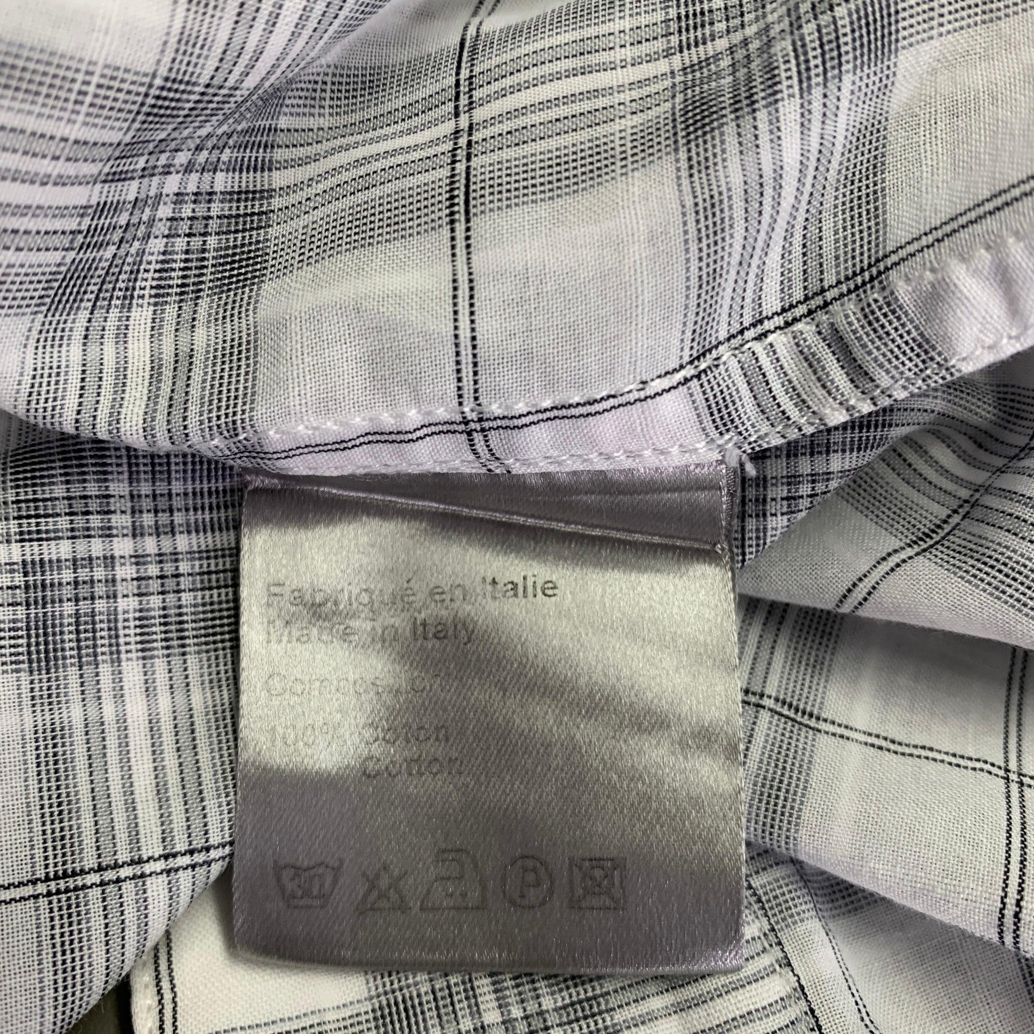 DIOR HOMME Size L White Grey Plaid Cotton Button Up Long Sleeve Shirt For Sale 1