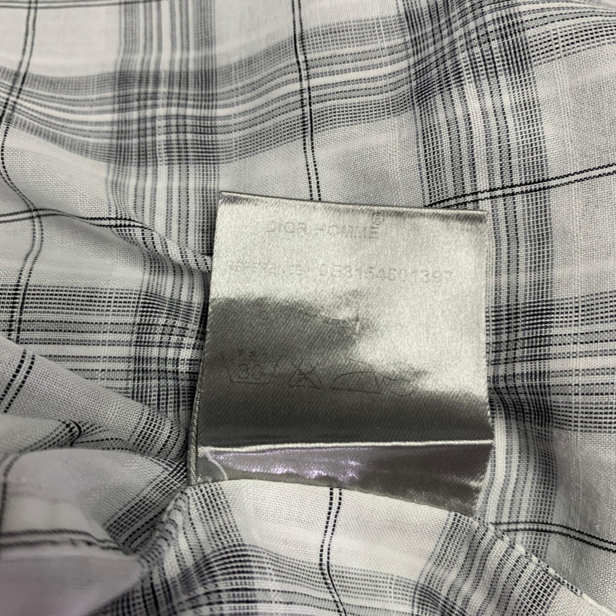 DIOR HOMME Size L White Grey Plaid Cotton Button Up Long Sleeve Shirt For Sale 2
