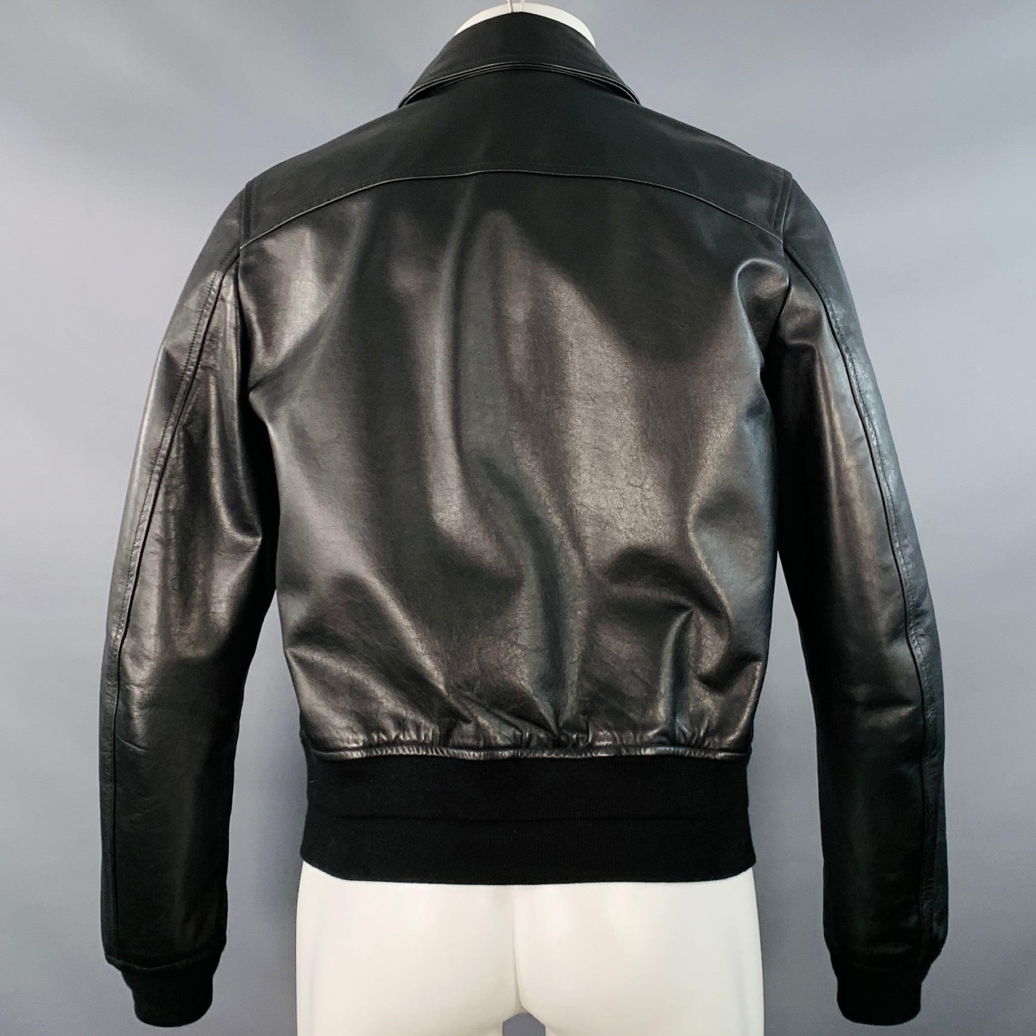 Dior Homme Taglia M Giacca bomber in pelle nera con due tasche In condizioni ottime in vendita a San Francisco, CA