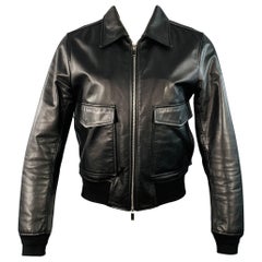 DIOR HOMME Talla M Cazadora bomber de cuero negro con dos bolsillos