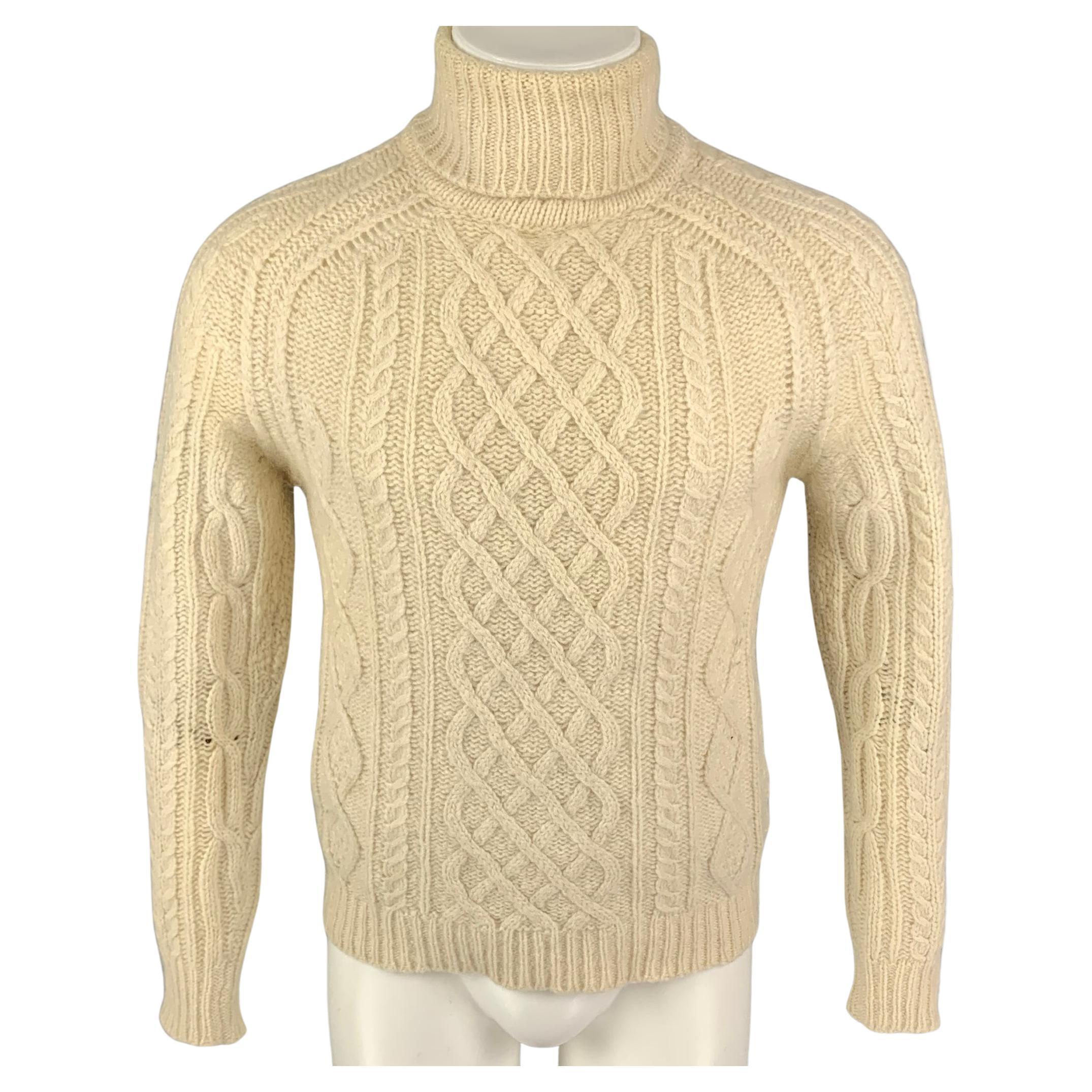 DIOR HOMME Size S Cream Knit Alpaca Blend Turtleneck Sweater