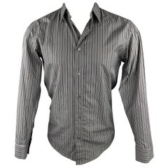 DIOR HOMME Size S Grey Stripe Cotton Button Up Long Sleeve Shirt