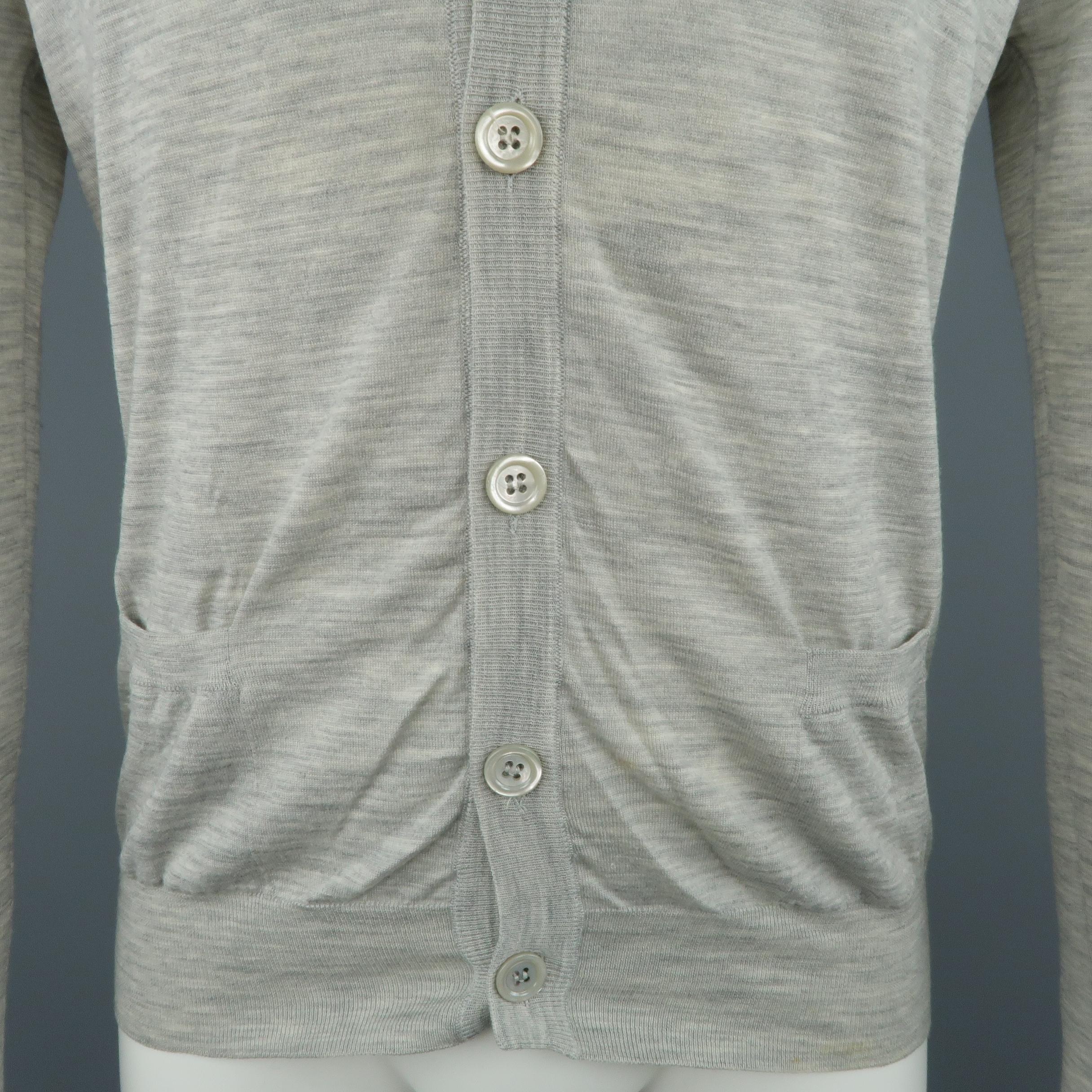 DIOR HOMME Size S Light Heather Gray Distressed Trim Wool Cardigan In Good Condition In San Francisco, CA