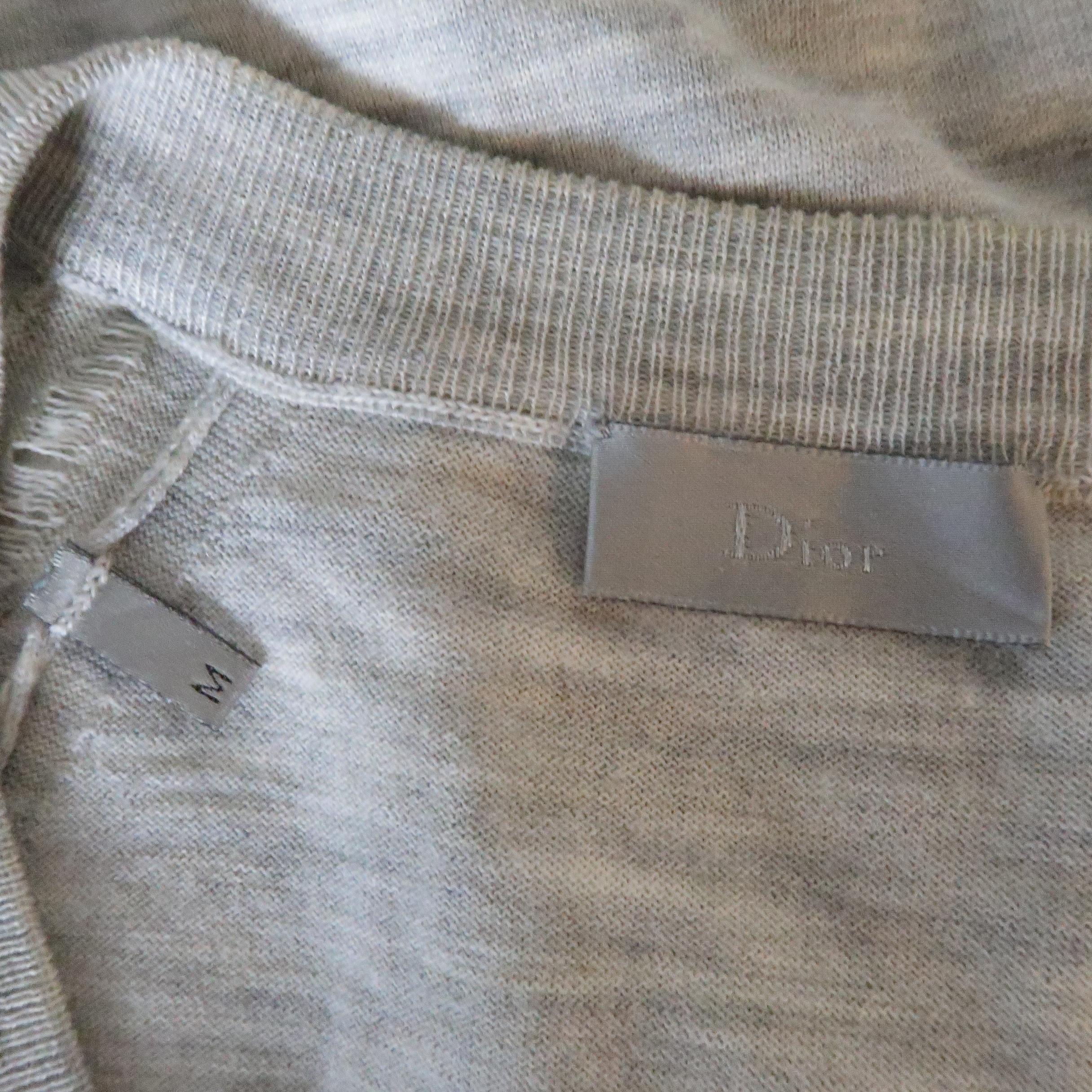 DIOR HOMME Size S Light Heather Gray Distressed Trim Wool Cardigan 5