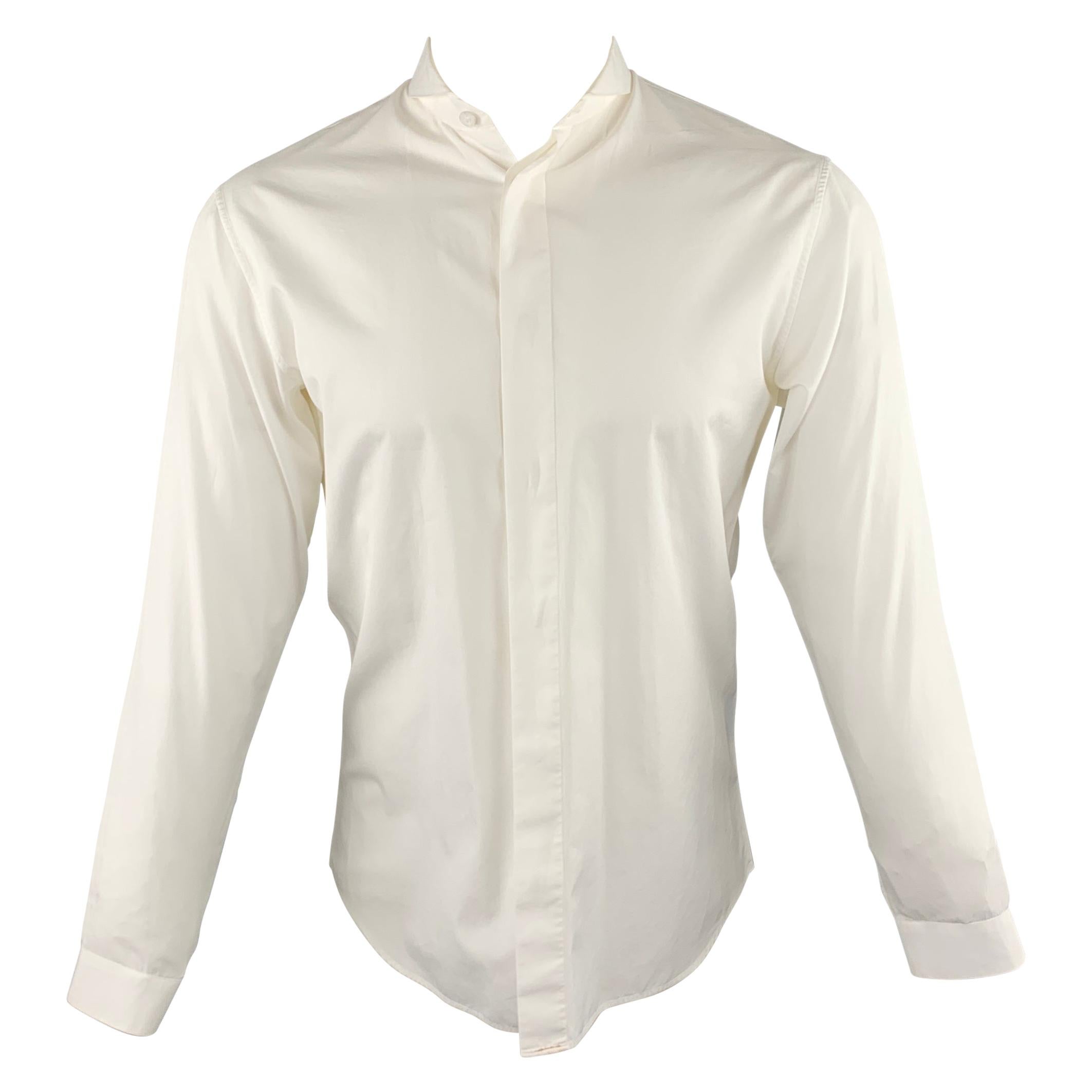 DIOR HOMME Size S White Solid Cotton Button Up Long Sleeve Shirt