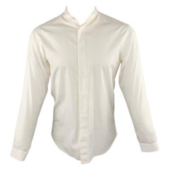 DIOR HOMME Size S White Solid Cotton Button Up Long Sleeve Shirt