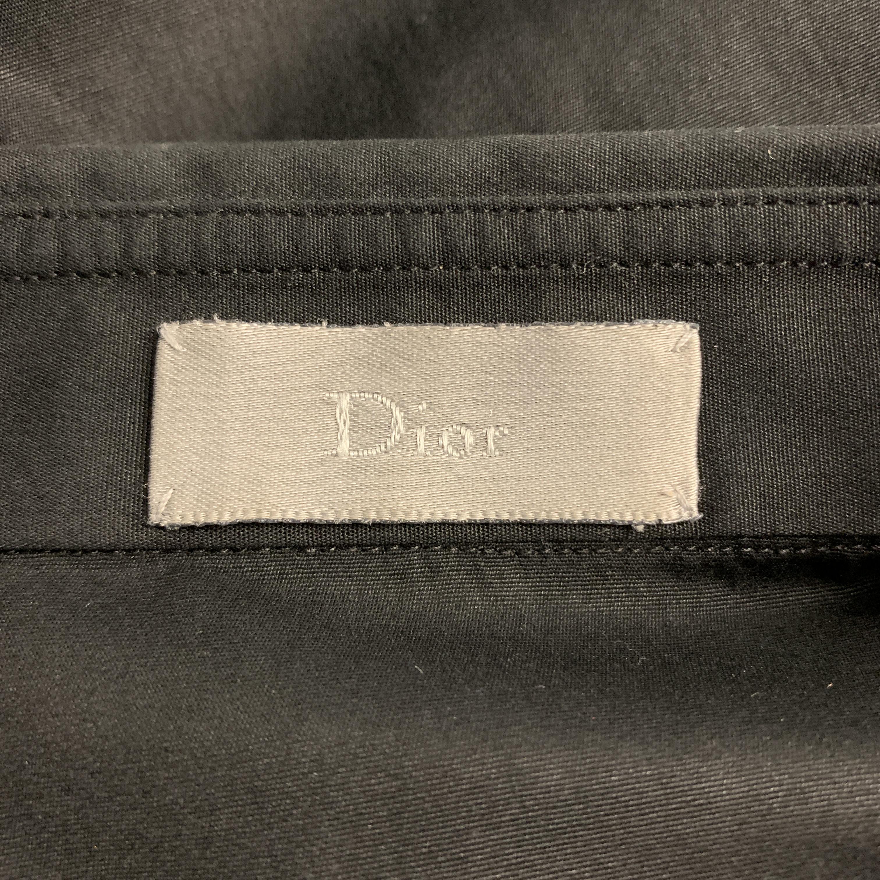 DIOR HOMME Size XS Black Beaded Cotton Hidden Buttons Long Sleeve Shirt In Excellent Condition In San Francisco, CA