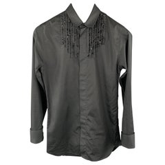 Vintage DIOR HOMME Size XS Black Beaded Cotton Hidden Buttons Long Sleeve Shirt