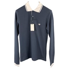 DIOR HOMME Size XS Navy Pique White Collar Long Sleeve POLO