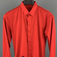 DIOR HOMME Size XS Red Cotton Hidden Buttons Bee Long Sleeve Shirt