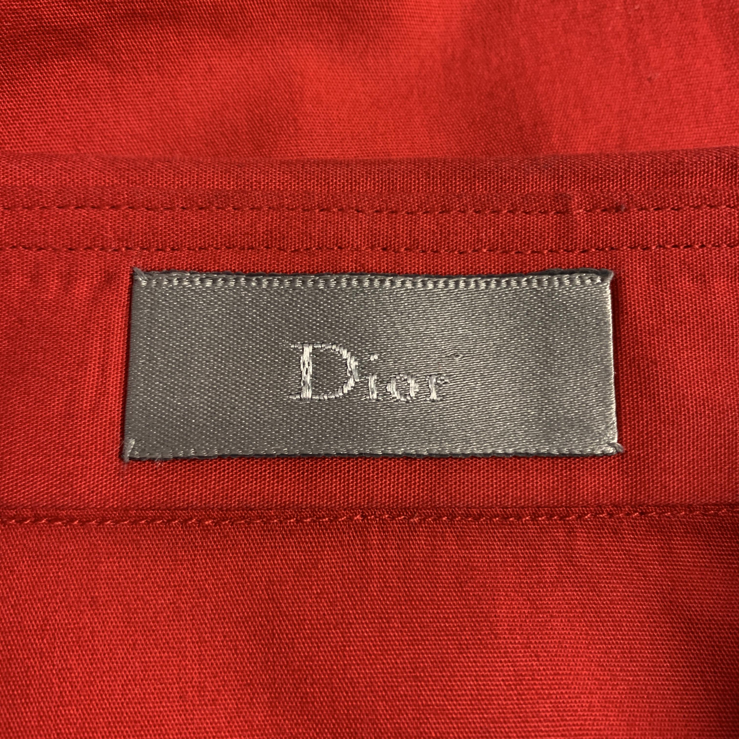 Men's DIOR HOMME Size XS Red Cotton Hidden Buttons Bee Long Sleeve Shirt