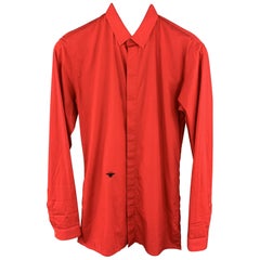 Vintage DIOR HOMME Size XS Red Cotton Hidden Buttons Bee Long Sleeve Shirt