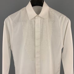 DIOR HOMME Size XS White Beaded Cotton Hidden Buttons Long Sleeve Shirt