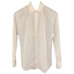 DIOR HOMME Size XS White Beaded Cotton Hidden Buttons Long Sleeve Shirt