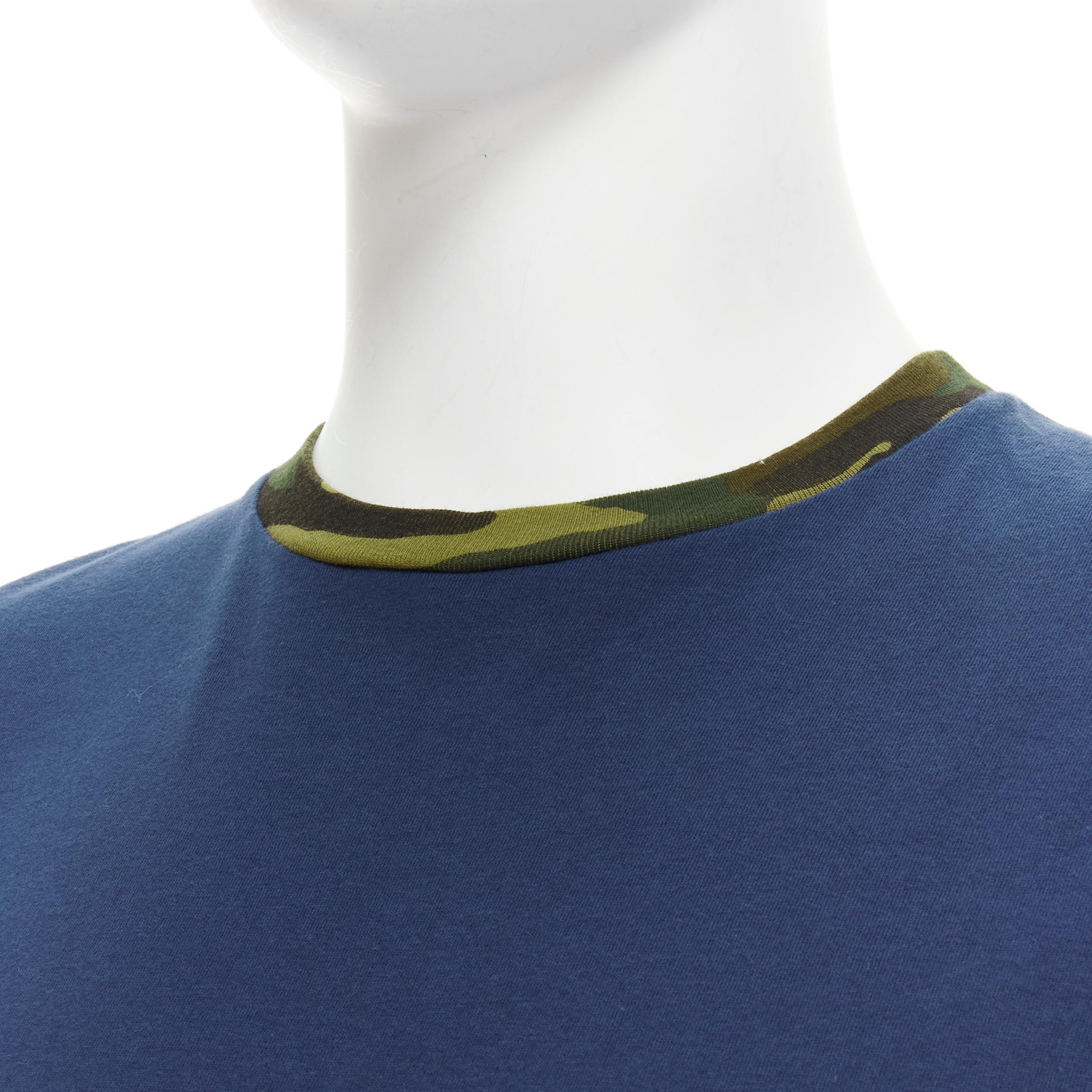 DIOR HOMME Spring Summer 2016 green camo collar CD logo navy blue tshirt S In Excellent Condition In Hong Kong, NT