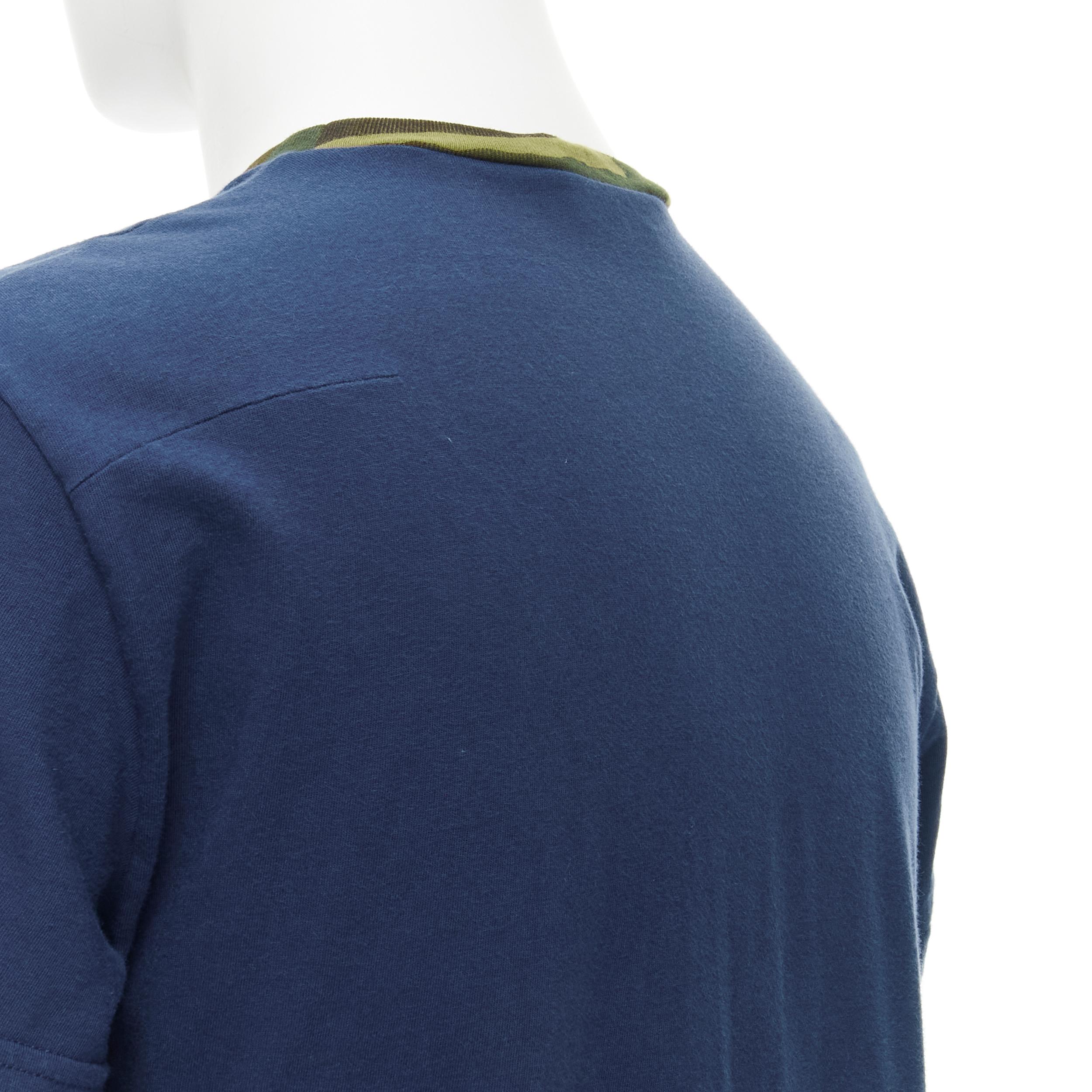 Men's DIOR HOMME Spring Summer 2016 green camo collar CD logo navy blue tshirt S