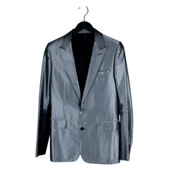 Dior Homme SS04 Strip Shiny Silver Men Blazer Jacket Sz EU46R (Slim Small)