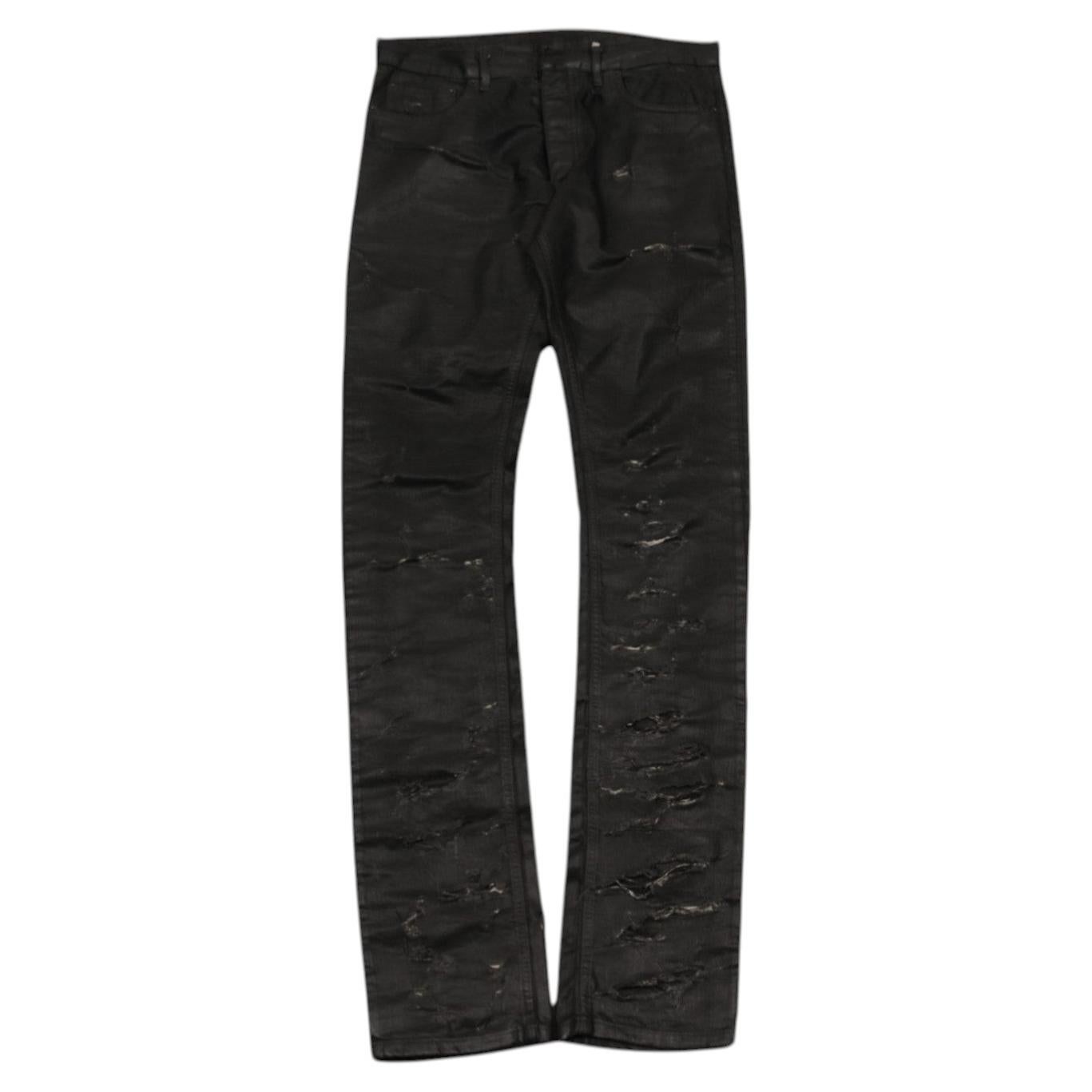 Dior Homme Printemps-Été 2004, jean en denim « Strip Wax », taille 32x38, noir, effet usé, Hedi Thrashed
