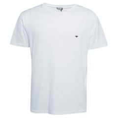 Dior Homme Weißes T-Shirt mit Rundhalsausschnitt und Bienenstickerei aus Baumwolle L
