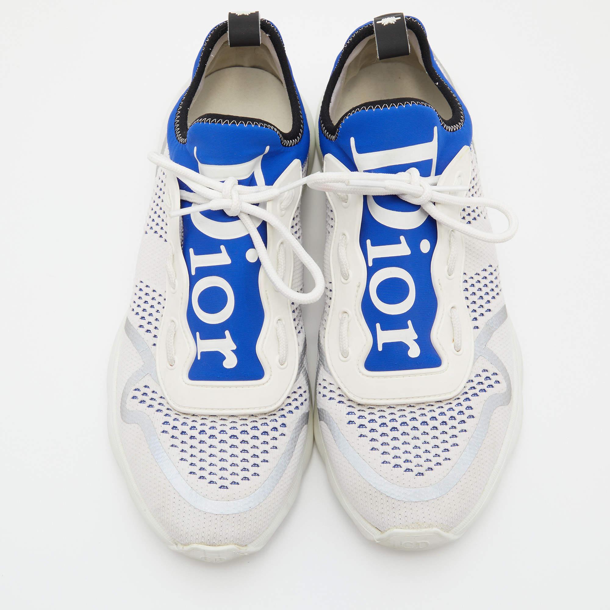 Dior Homme White/Blue Knit Fabric and Neoprene B21 Neo Sneakers Size 41 In Good Condition In Dubai, Al Qouz 2