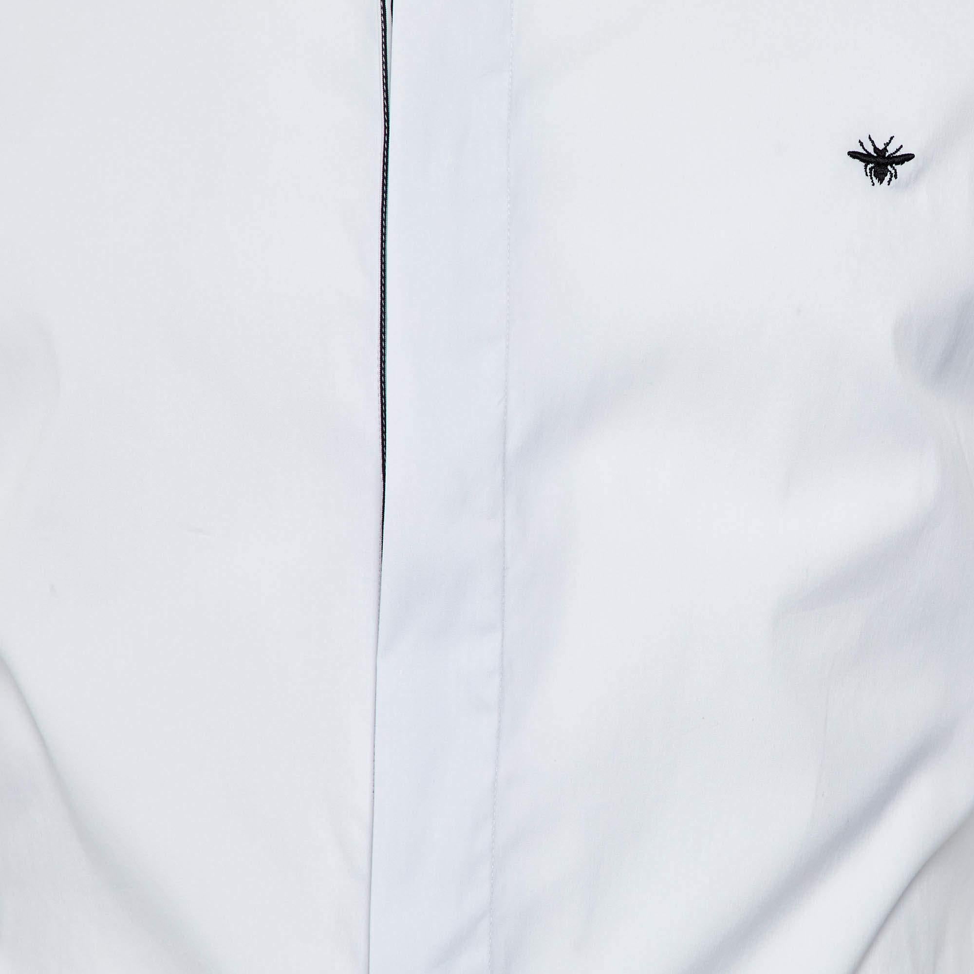 Gray Dior Homme White Bug Embroidered Cotton Shirt M