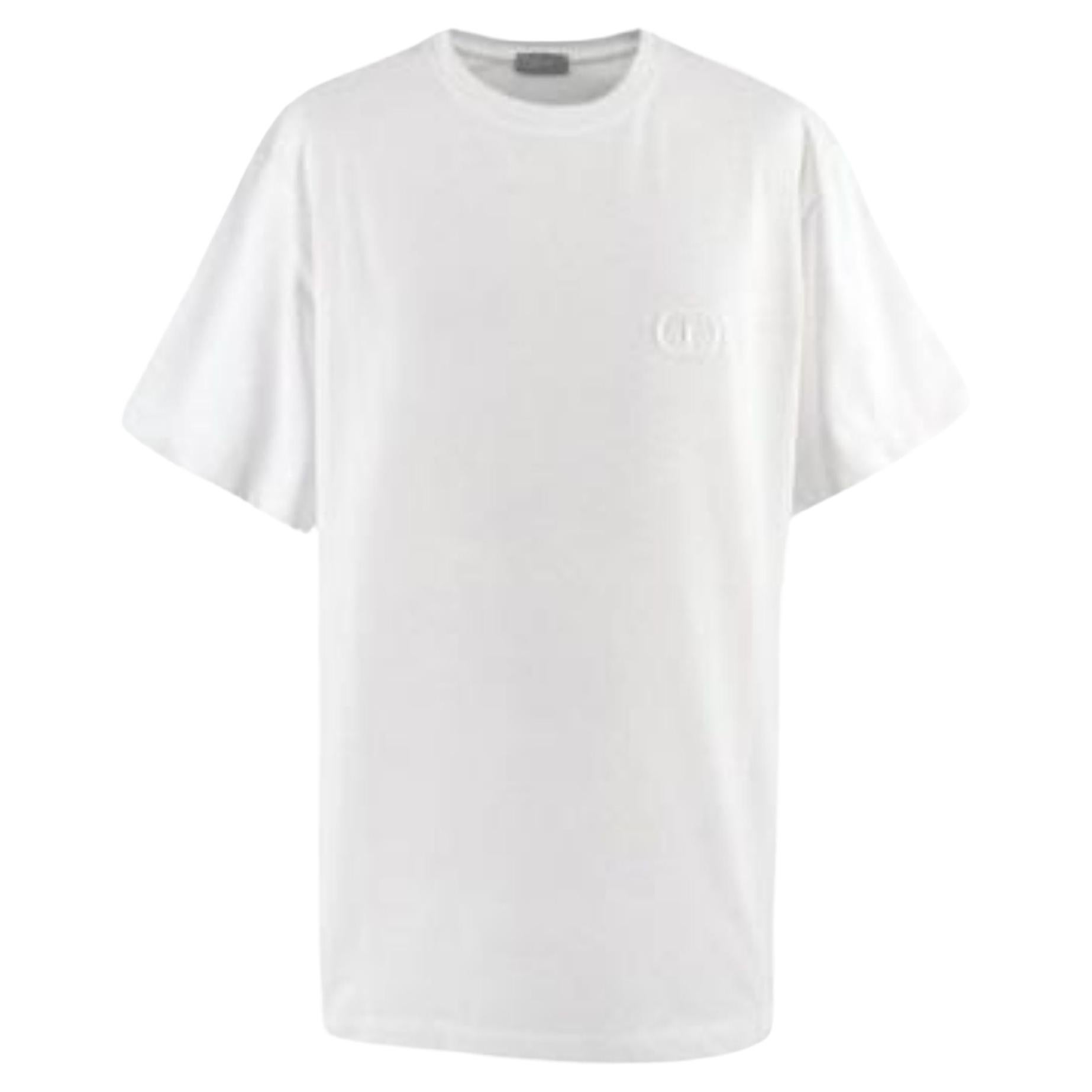 Dior Homme White CD Embroidered Cotton T-shirt For Sale