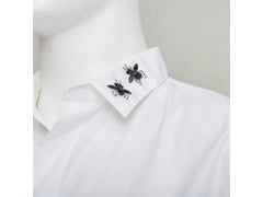 DIOR HOMME white cotton black beaded triple bee collar dress shirt EU40 L