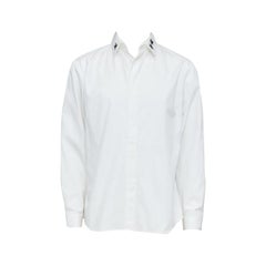 DIOR HOMME white cotton black beaded triple bee collar dress shirt EU40 L