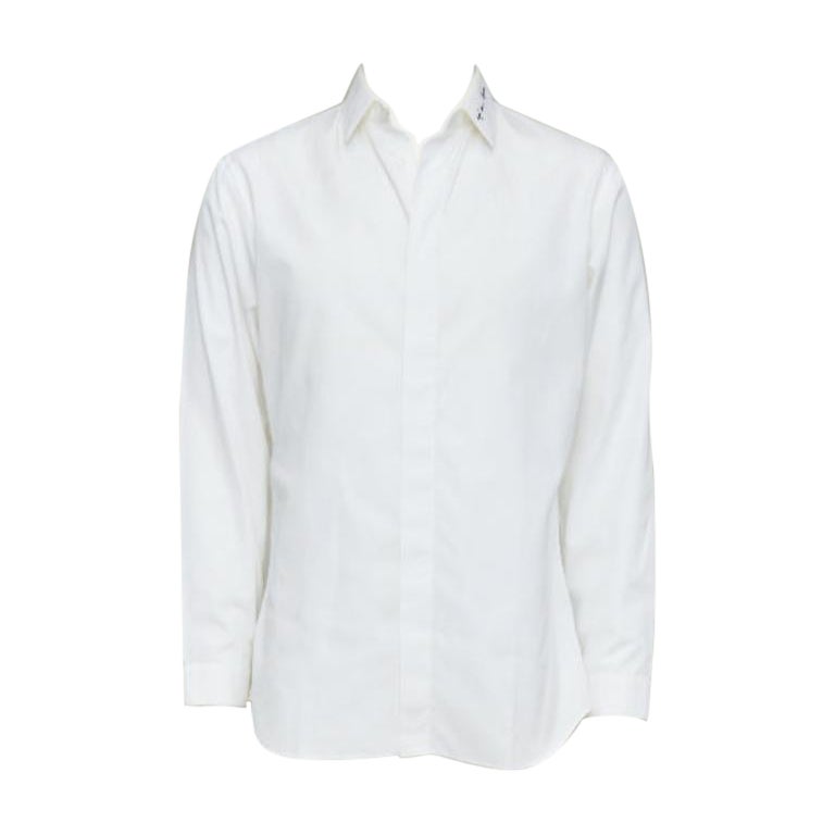 DIOR HOMME white cotton black scribble embroidered collar dress shirt EU39 M