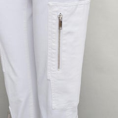 DIOR HOMME white cotton blend silver zip cargo pockets straight jeans 29"