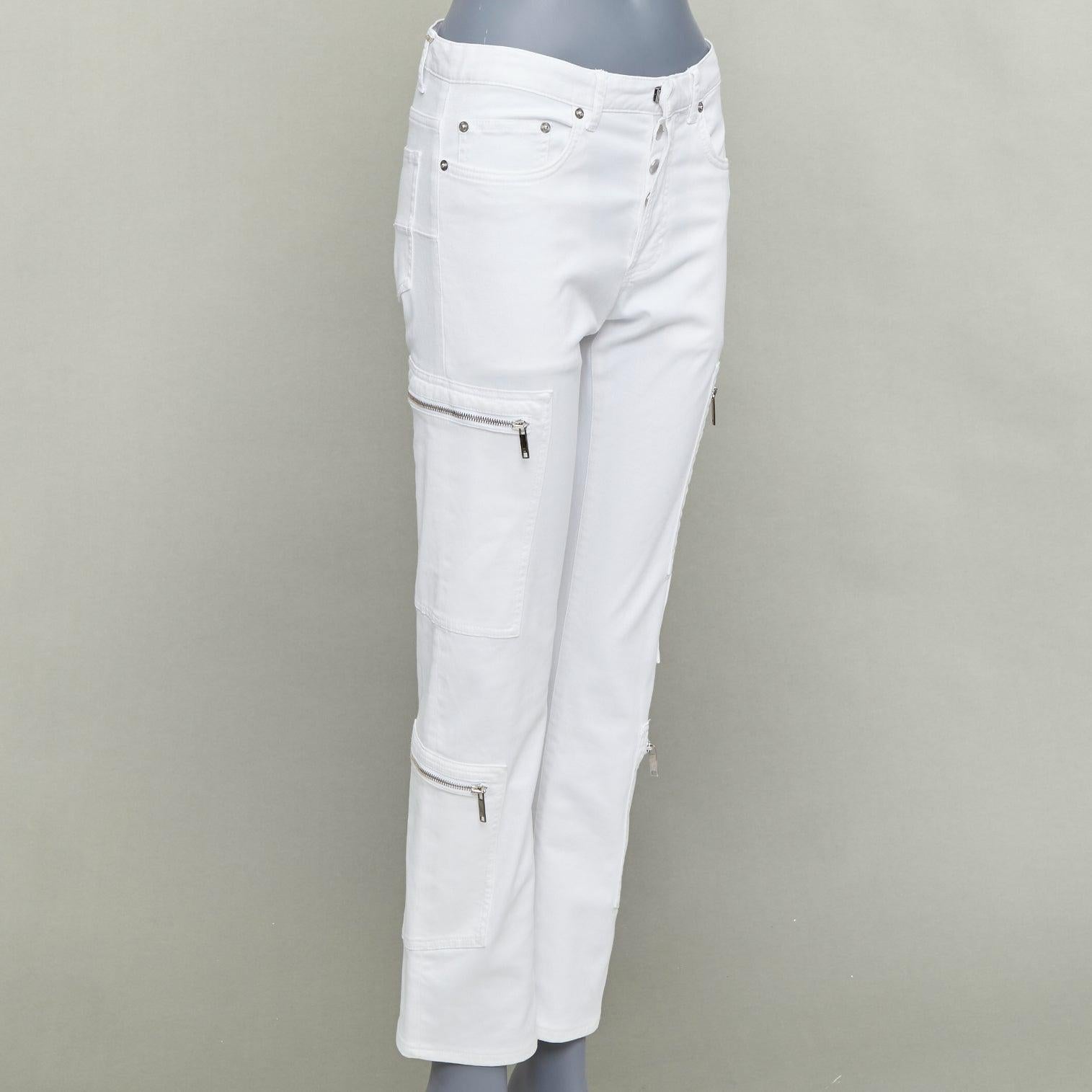 DIOR HOMME vaqueros rectos bolsillos cargo mezcla de algodón blanco con cremallera plateada 29 Gris en venta