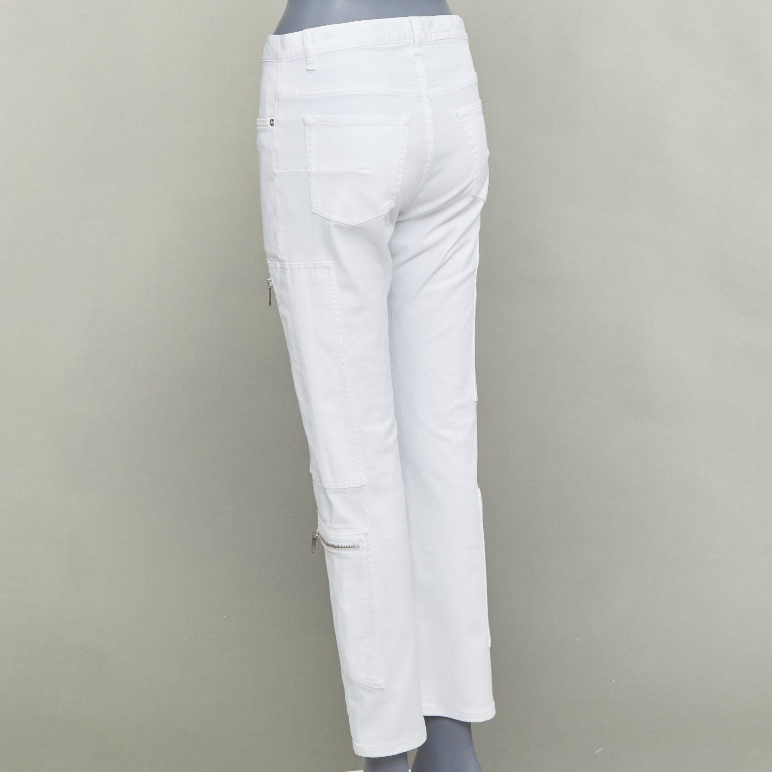 DIOR HOMME vaqueros rectos bolsillos cargo mezcla de algodón blanco con cremallera plateada 29 en venta 1