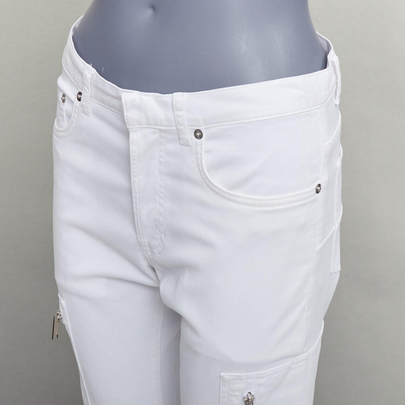 DIOR HOMME vaqueros rectos bolsillos cargo mezcla de algodón blanco con cremallera plateada 29 en venta 2
