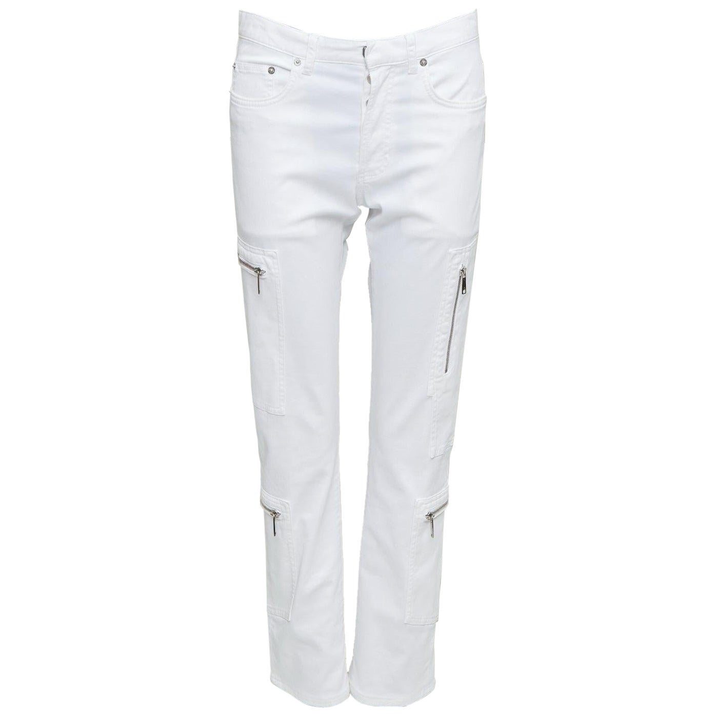 DIOR HOMME blanc coton mélangé argent zip poches cargo jean droit 29"