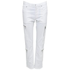 DIOR HOMME white cotton blend silver zip cargo pockets straight jeans 29"
