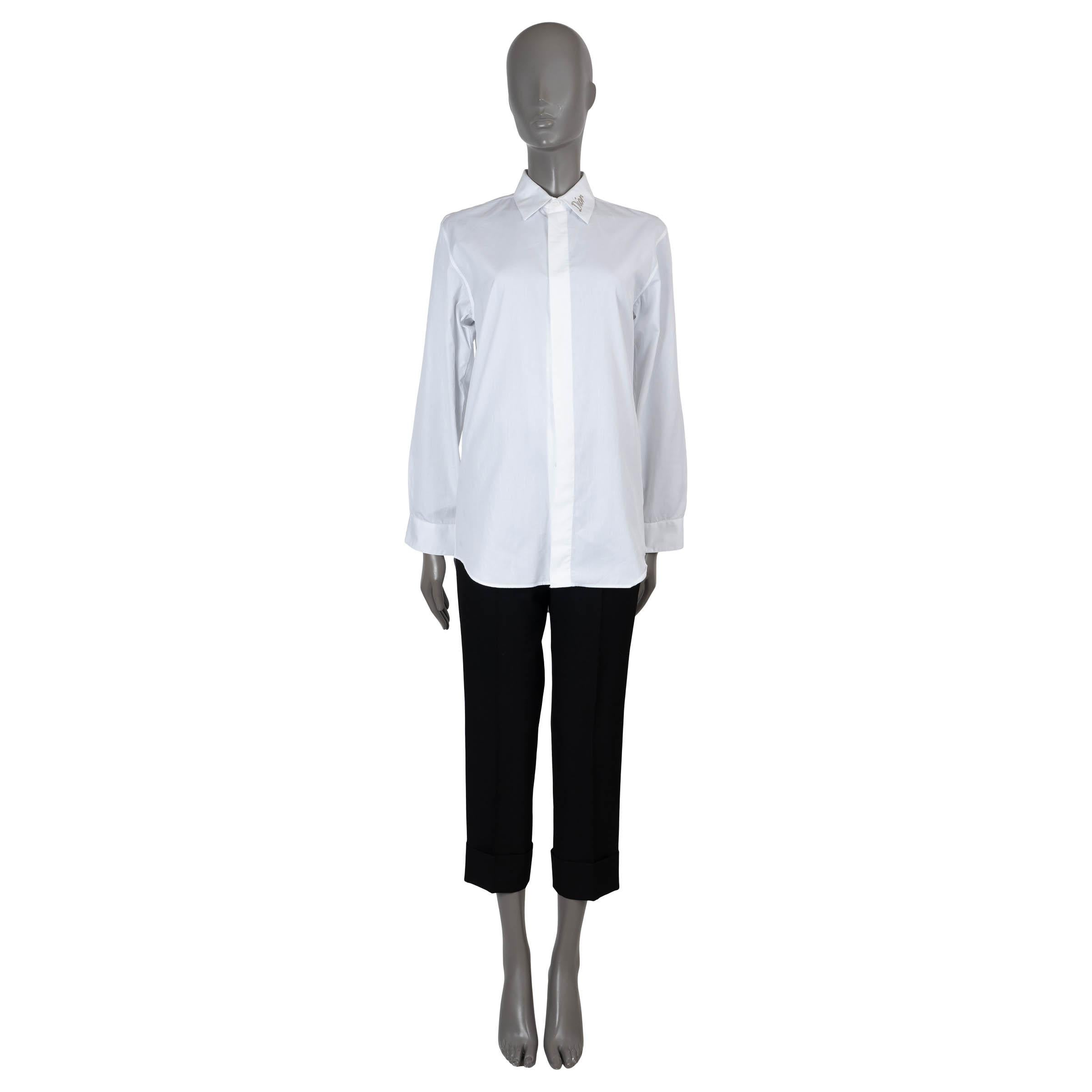 DIOR HOMME white cotton LOGO EMBROIDERED Button-Up Shirt 37 S In New Condition For Sale In Zürich, CH